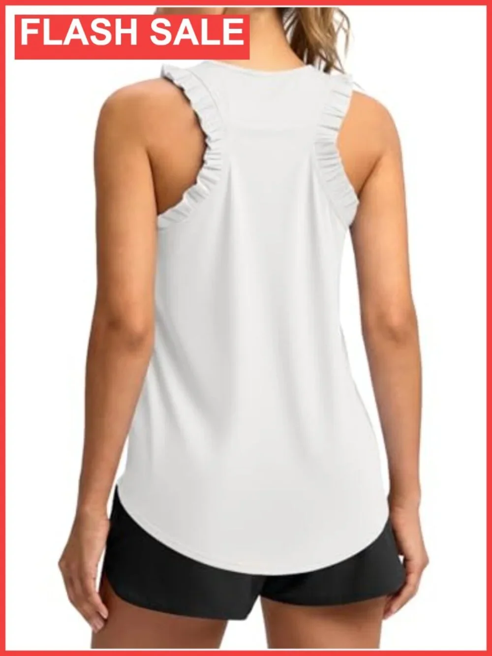 Fisoew Women's Ruffle Sleeveless Workout Tank Top Crewneck Racerback